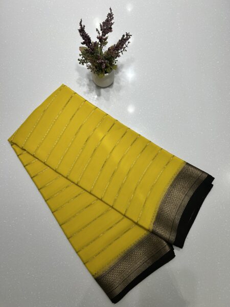 Yellow & black Mysore Silk Crepe saree