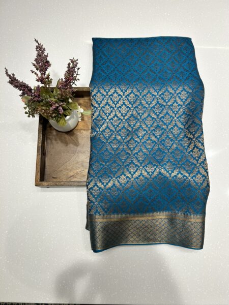 Teal Blue Banarasi Crepe Rajgharanaa collection