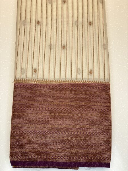 Off Whie & Purple Semi Banarasi Saree
