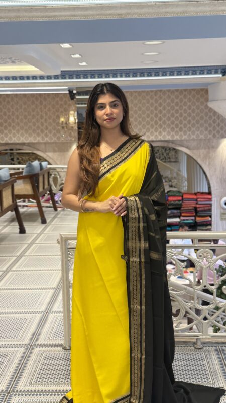 Yellow & Black Mysore Silk Crepe
