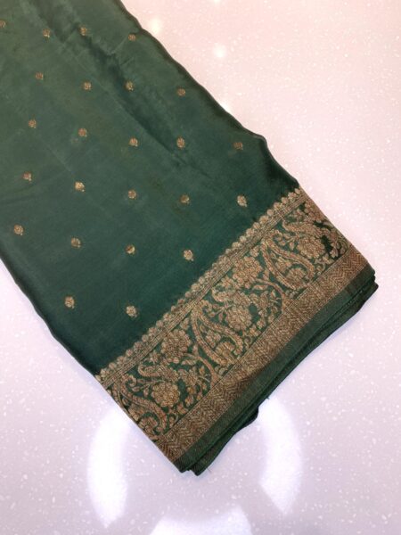 Bottle Green Designer Banarasi Chinon Crepe saree
