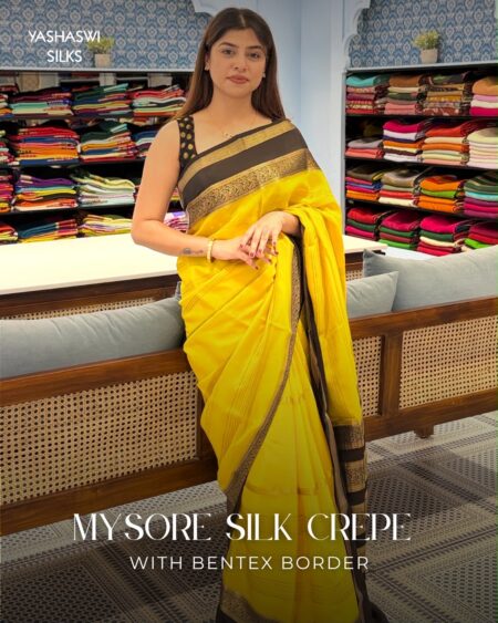 Yellow & Black Mysore Silk Crepe with Bentex border